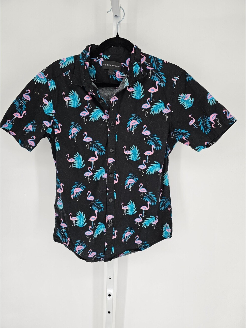 No Boundaries Mens Sz S Short Sleeve Button Up Shirt Flamingo Print